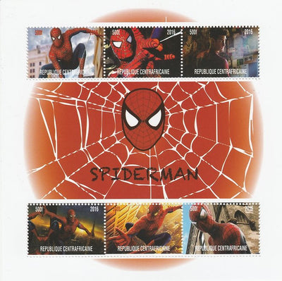 Central African Republic 2016 Spiderman #1 perf sheetlet containing 6 values unmounted mint. Note this item is privately produced and is offered purely on its thematic appeal