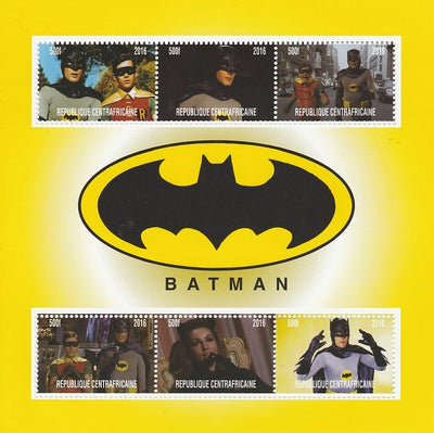 Central African Republic 2016 Batman perf sheetlet containing 6 values unmounted mint. Note this item is privately produced and is offered purely on its thematic appeal