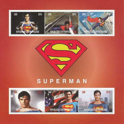 Central African Republic 2016 Superman perf sheetlet containing 6 values unmounted mint. Note this item is privately produced and is offered purely on its thematic appeal