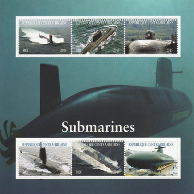 Central African Republic 2015 Submarines perf sheetlet containing 6 values unmounted mint. Note this item is privately produced and is offered purely on its thematic appeal