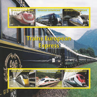 Central African Republic 2015 Express Trains of Europe #1 perf sheetlet containing 6 values unmounted mint. Note this item is privately produced and is offered purely on its thematic appeal