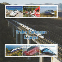 Central African Republic 2015 Express Trains of Europe #2 perf sheetlet containing 6 values unmounted mint. Note this item is privately produced and is offered purely on its thematic appeal