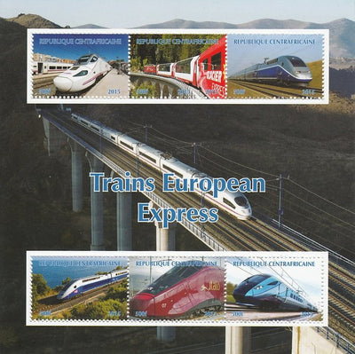 Central African Republic 2015 Express Trains of Europe #2 perf sheetlet containing 6 values unmounted mint. Note this item is privately produced and is offered purely on its thematic appeal