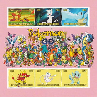 Central African Republic 2015 Pokemon #1 (pink background) perf sheetlet containing 6 values unmounted mint. Note this item is privately produced and is offered purely on its thematic appeal