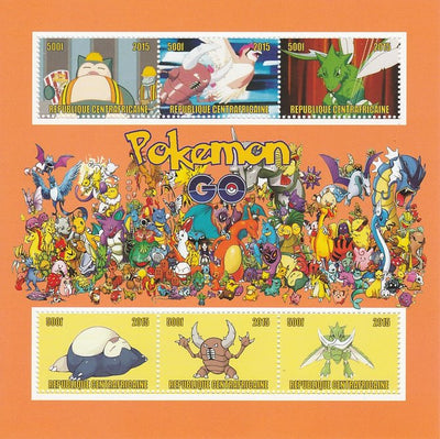 Central African Republic 2015 Pokemon #2 (orange background) perf sheetlet containing 6 values unmounted mint. Note this item is privately produced and is offered purely on its thematic appeal