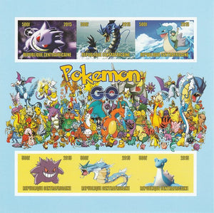 Central African Republic 2015 Pokemon #3 (blue background) imperf sheetlet containing 6 values unmounted mint. Note this item is privately produced and is offered purely on its thematic appeal