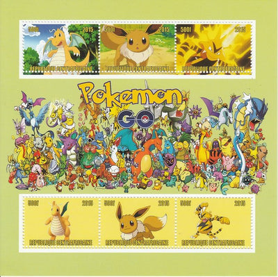 Central African Republic 2015 Pokemon #4 (green background) perf sheetlet containing 6 values unmounted mint. Note this item is privately produced and is offered purely on its thematic appeal