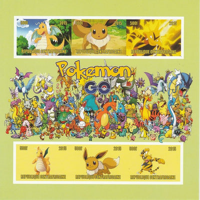 Central African Republic 2015 Pokemon #4 (green background) imperf sheetlet containing 6 values unmounted mint. Note this item is privately produced and is offered purely on its thematic appeal