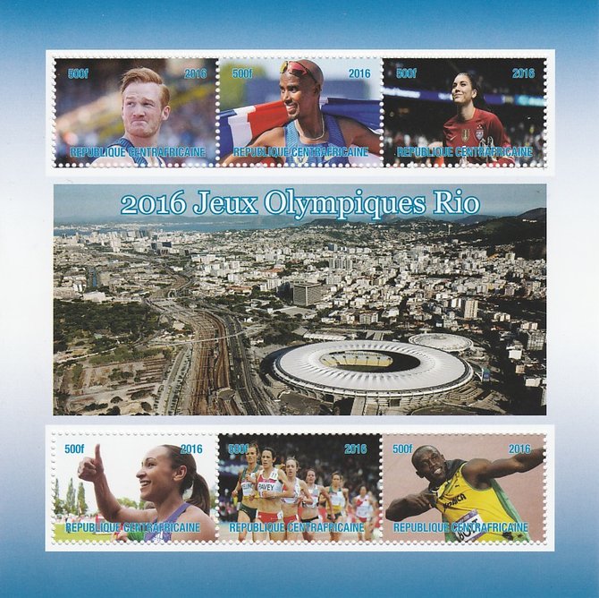 Central African Republic 2016 Rio Olympics perf sheetlet containing 6 values unmounted mint. Note this item is privately produced and is offered purely on its thematic appeal