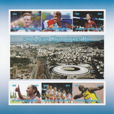 Central African Republic 2016 Rio Olympics perf sheetlet containing 6 values unmounted mint. Note this item is privately produced and is offered purely on its thematic appeal