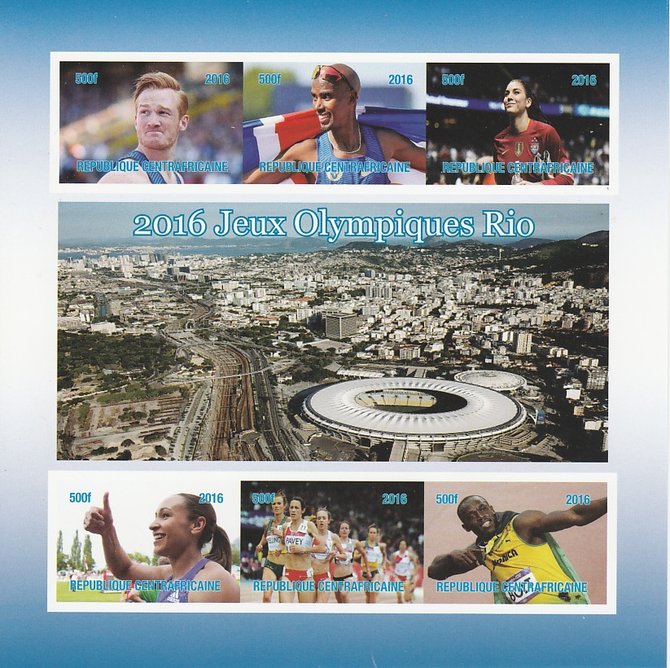 Central African Republic 2016 Rio Olympics imperf sheetlet containing 6 values unmounted mint. Note this item is privately produced and is offered purely on its thematic appeal