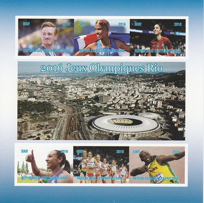 Central African Republic 2016 Rio Olympics imperf sheetlet containing 6 values unmounted mint. Note this item is privately produced and is offered purely on its thematic appeal