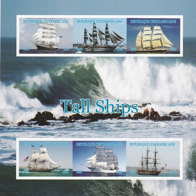 Central African Republic 2016 Tall Ships imperf sheetlet containing 6 values unmounted mint. Note this item is privately produced and is offered purely on its thematic appeal