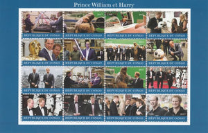 Congo 2017 Prince William & Harry perf sheetlet containing 16 values unmounted mint. Note this item is privately produced and is offered purely on its thematic appeal