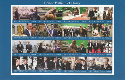 Congo 2017 Prince William & Harry imperf sheetlet containing 16 values unmounted mint. Note this item is privately produced and is offered purely on its thematic appeal, it has no postal validity