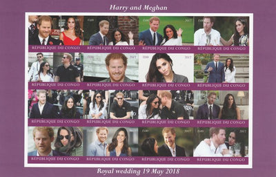Congo 2017 Prince Harry & Meghan imperf sheetlet containing 16 values unmounted mintNote this item is privately produced and is offered purely on its thematic appeal, it has no postal validity