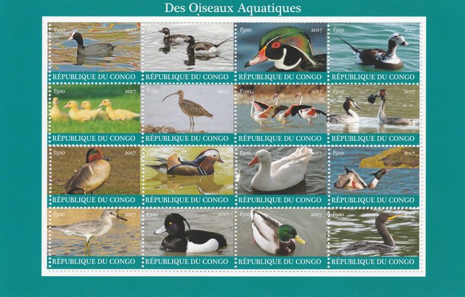 Congo 2017 Water Birds perf sheetlet containing 16 values unmounted mint. Note this item is privately produced and is offered purely on its thematic appeal