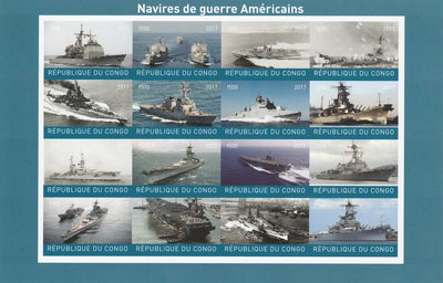 Congo 2017 Battle Ships of America imperf sheetlet containing 16 values unmounted mintNote this item is privately produced and is offered purely on its thematic appeal, it has no postal validity