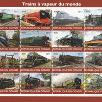 Congo 2017 Steam Trains of the World perf sheetlet containing 16 values unmounted mint. Note this item is privately produced and is offered purely on its thematic appeal