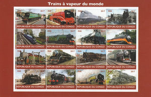 Congo 2017 Steam Trains of the World perf sheetlet containing 16 values unmounted mint. Note this item is privately produced and is offered purely on its thematic appeal