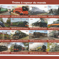 Congo 2017 Steam Trains of the World imperf sheetlet containing 16 values unmounted mint Note this item is privately produced and is offered purely on its thematic appeal, it has no postal validity