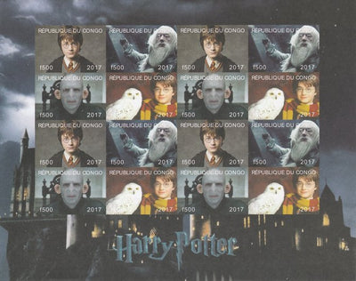 Congo 2017 Harry Potter #1 imperf sheetlet containing 16 values (4 setenant blocks of 4) unmounted mint Note this item is privately produced and is offered purely on its thematic appeal, it has no postal validity