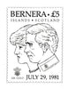 Bernera 1981 Royal Wedding originalmpen & ink artwork on white card showing Charles & Diana intended for the £5 stamp embossed in gold foil, image design 72 x 95 mm
