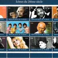 Chad 1018 Icons of 20th Century perf sheet containing 12 values unmounted mint. Note this item is privately produced and is offered purely on its thematic appeal. .
