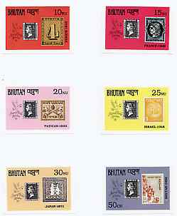 Bhutan 1990 150th Anniversary of Penny Black - 6 imperf values (10, 15, 20, 25, 30nu & 50ch) mounted in Folder entitled 'Your Proofs from the House of Questa', without endorsements but exceptionally scarce. ex Government archives