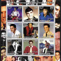 Somaliland 2002 25th Death Anniversary of Elvis Presley #1 perf sheetlet containing 9 values, unmounted mint. Note this item is privately produced and is offered purely on its thematic appeal