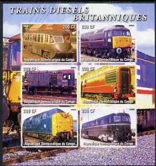 Congo 2005 British Diesel Trains imperf sheetlet containing set of 6 unmounted mint
