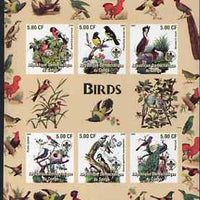 Congo 2005 Birds imperf sheetlet containing 6 values each with Scouts Logo unmounted mint