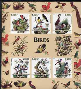 Congo 2005 Birds imperf sheetlet containing 6 values each with Scouts Logo unmounted mint