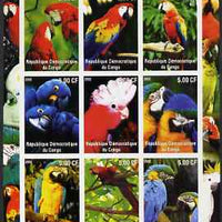 Congo 2002 Parrots imperf sheetlet containing 9 values unmounted mint