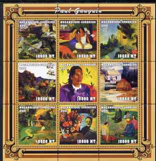 Mozambique 2001 Paintings by Paul Gauguin perf sheetlet containing 9 values unmounted mint (9 x 10,000 MT) Mi 2034-42, Sc 1484