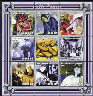 Mozambique 2001 Paintings by Pablo Picasso perf sheetlet containing 9 values unmounted mint (9 x 10,000 MT) Mi 2061-69, Sc 1485