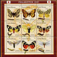 Guinea - Bissau 2001 Philanippon Stamp Exhibition - Butterflies perf sheetlet containing 9 values (200 FCFA) unmounted mint Mi 1490-98