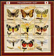 Guinea - Bissau 2001 Philanippon Stamp Exhibition - Butterflies perf sheetlet containing 9 values (200 FCFA) unmounted mint Mi 1490-98