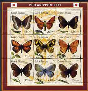 Guinea - Bissau 2001 Philanippon Stamp Exhibition - Butterflies perf sheetlet containing 9 values (350 FCFA) unmounted mint Mi 1499-1507