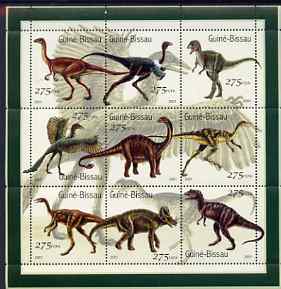 Guinea - Bissau 2001 Dinosaurs perf sheetlet containing 9 values (275 FCFA) unmounted mint Mi 1554-62