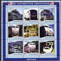 Guinea - Bissau 2001 Locomotives - Amtrak perf sheetlet containing 9 values (350 FCFA) unmounted mint Mi 1800-08