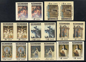 Ecuador 1971 Quito Religious Art set of 8 in unmounted mint IMPERF pairs (16 proofs) SG 1435-42