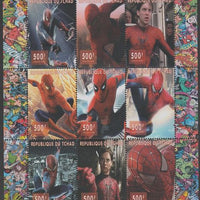 Chad 2018 Tribute to Stan Lee - Spiderman perf sheetlet containing 9 values unmounted mint. Note this item is privately produced and is offered purely on its thematic appeal.