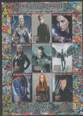 Chad 2018 Tribute to Stan Lee - X-Men perf sheetlet containing 9 values unmounted mint. Note this item is privately produced and is offered purely on its thematic appeal.