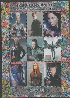 Chad 2018 Tribute to Stan Lee - X-Men perf sheetlet containing 9 values unmounted mint. Note this item is privately produced and is offered purely on its thematic appeal.