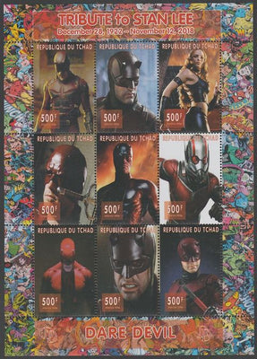 Chad 2018 Tribute to Stan Lee - Dare Fevil perf sheetlet containing 9 values unmounted mint. Note this item is privately produced and is offered purely on its thematic appeal.