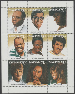 Tanzania 1992 Black Musicians & Singers perf sheetlet containing 9 values unmounted mint. Note this item is privately produced and is offered purely on its thematic appeal. .