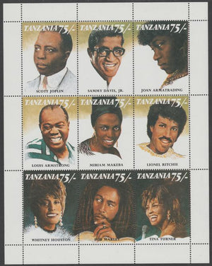 Tanzania 1992 Black Musicians & Singers perf sheetlet containing 9 values unmounted mint. Note this item is privately produced and is offered purely on its thematic appeal. .