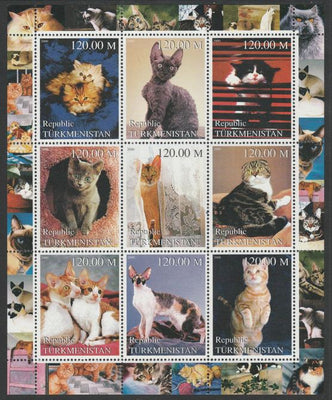 Turkmenistan 2000 Domestic Cats perf sheetlet containing complete set of 9 values unmounted mint. Note this item is privately produced and is offered purely on its thematic appeal, it has no postal validity