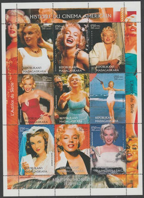 Madagascar 1999 History of the American Cinema - Marilyn Monroe perf sheetlet containing 9 values unmounted mint. Note this item is privately produced and is offered purely on its thematic appeal, it has no postal validity